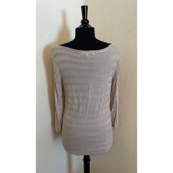 Loft 3/4 Sleeve Semi Sheer Striped Top - Sz L - Picture 2 of 11